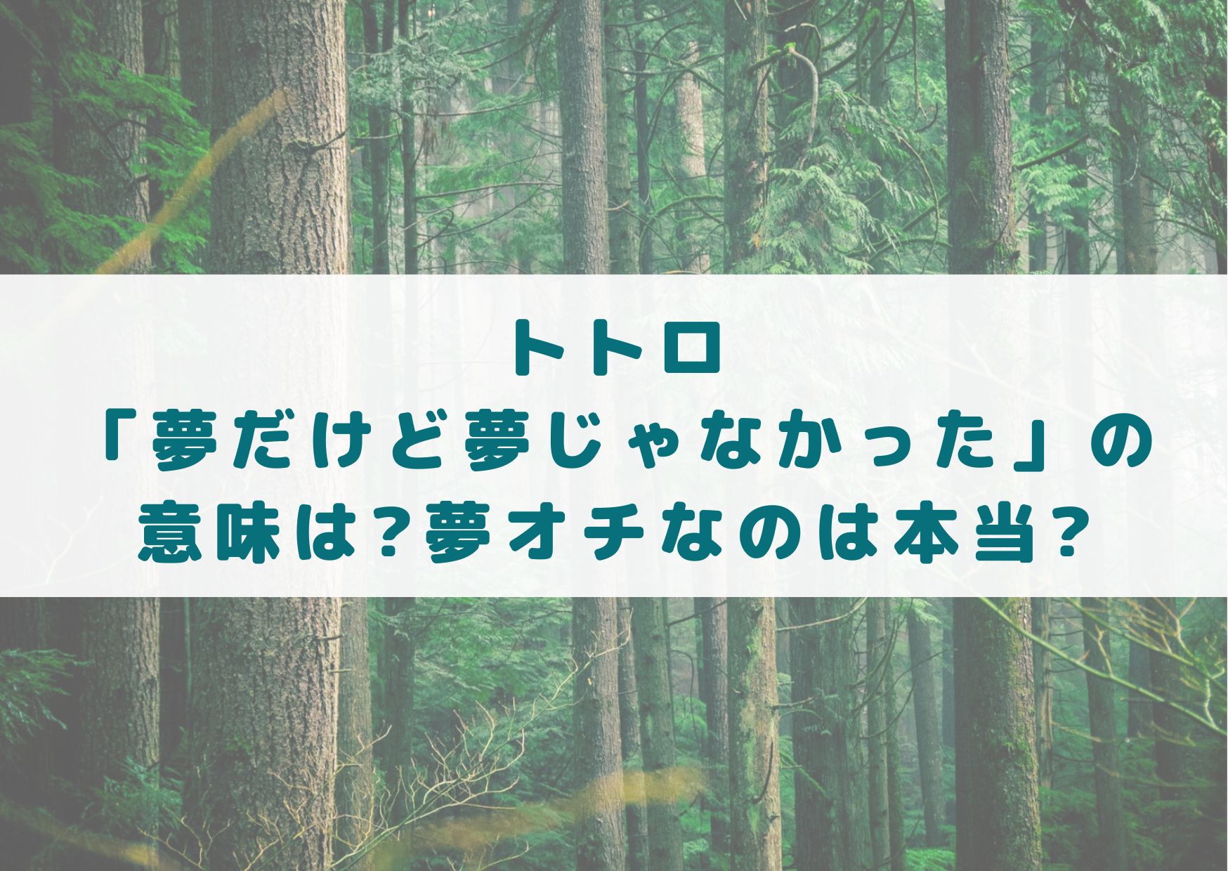 となりのトトロ　トトロ　夢だけど夢じゃなかった　意味　夢オチ　考察