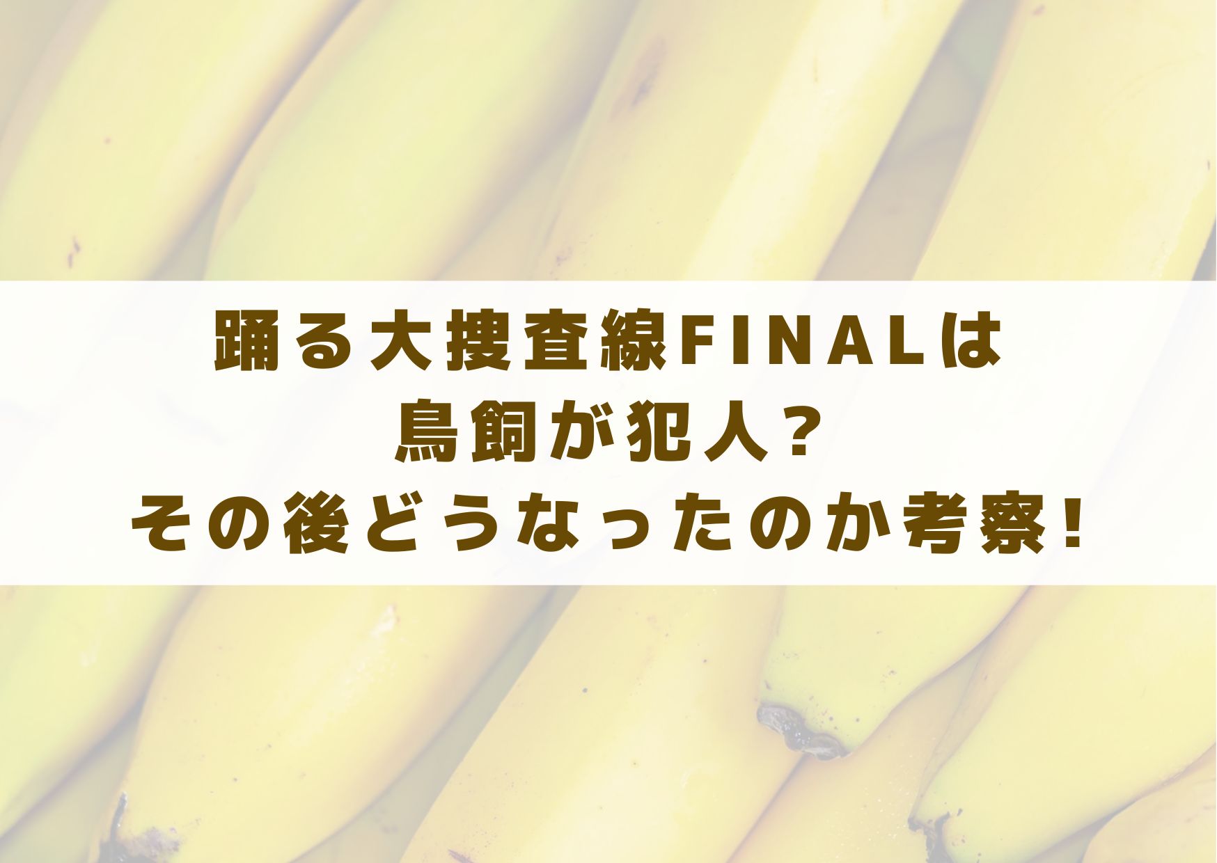 踊る大捜査線　FINAL　ファイナル　鳥飼　犯人　その後　どうなった　考察